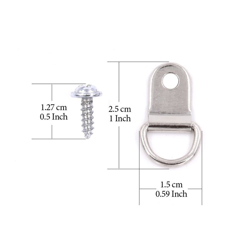 Rustark 110Pcs Silver Metal D Ring Picture Hangers Frame Hanging Hangers Single Hole with Screws for Picture Painting Frame Cross-Stitch - Image 2